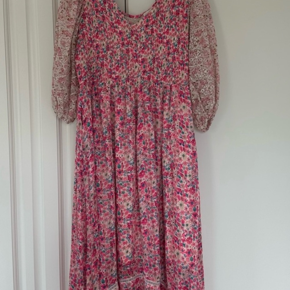 MELLODAY Mixed Media 3/4 Puff Sleeve Maxi Dress